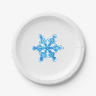 Blaue Winterschneeflocke Pappteller