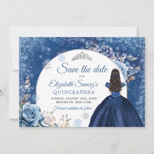 Blaue Winterschneeflocke Save the Date Einladung (Vorderseite)