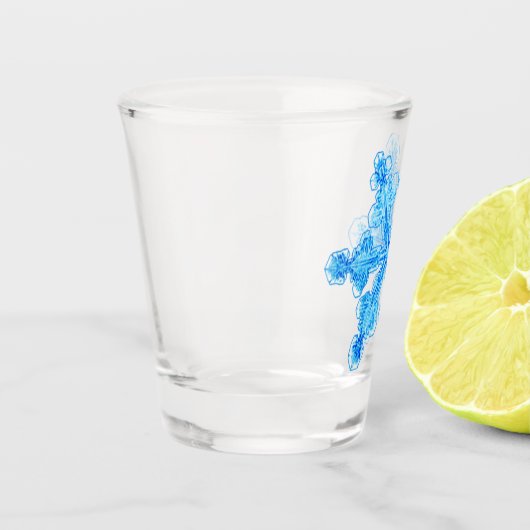 Blaue Winterschneeflocke Schnapsglas (Links)