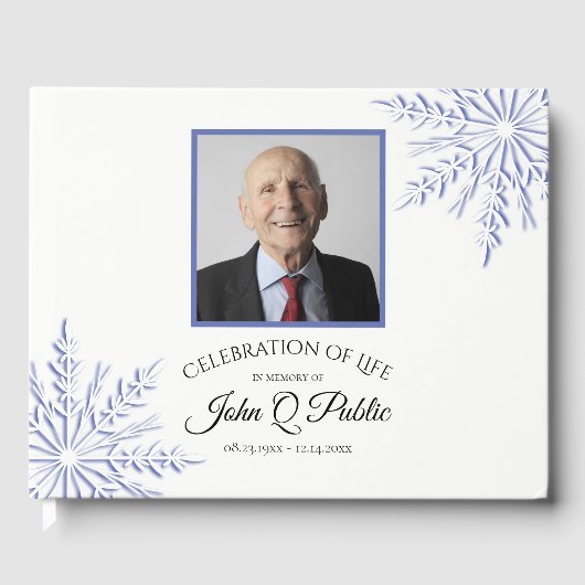 Blaue Winterschneeflocke zum Gedenken an das Leben Gästebuch (Vorderseite)