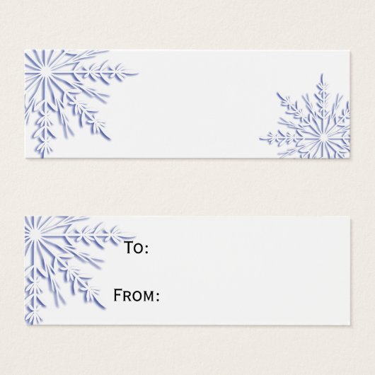 Blaue Winterschneeflocken auf weißen Geschenketike (Vorne & Hinten)