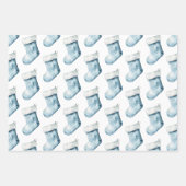 Blaue Winterschneeflocken Bäume Strümpfe Geschenkpapier Set (Vorderseite 3)