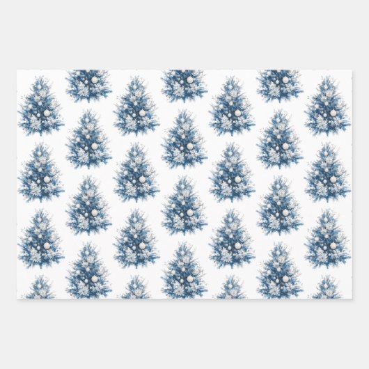 Blaue Winterschneeflocken Bäume Strümpfe Geschenkpapier Set (Vorderseite 2)