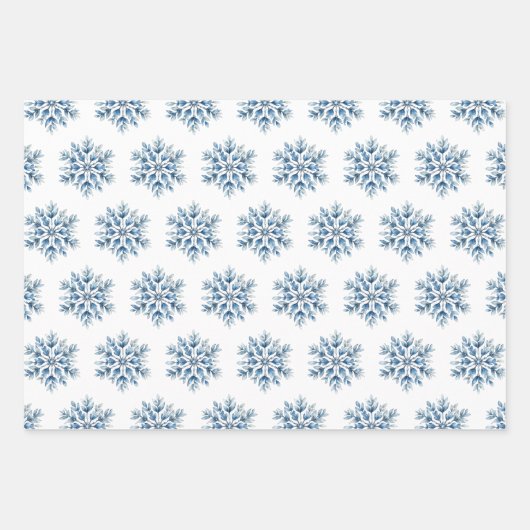 Blaue Winterschneeflocken Bäume Strümpfe Geschenkpapier Set (Vorderseite)