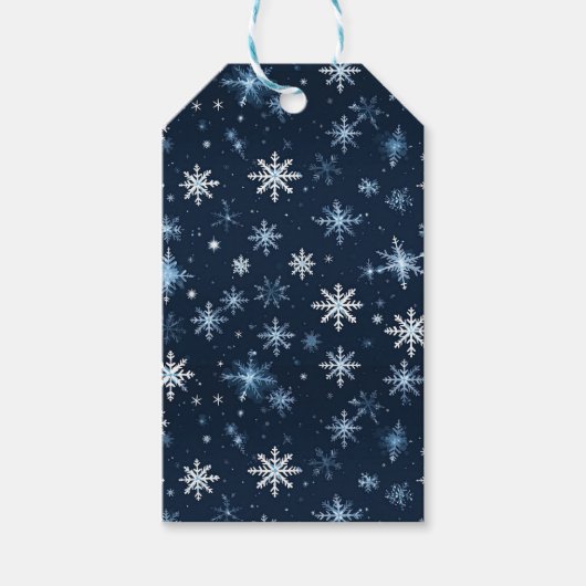 Blaue Winterschneeflocken Geschenkanhänger (Vorderseite)
