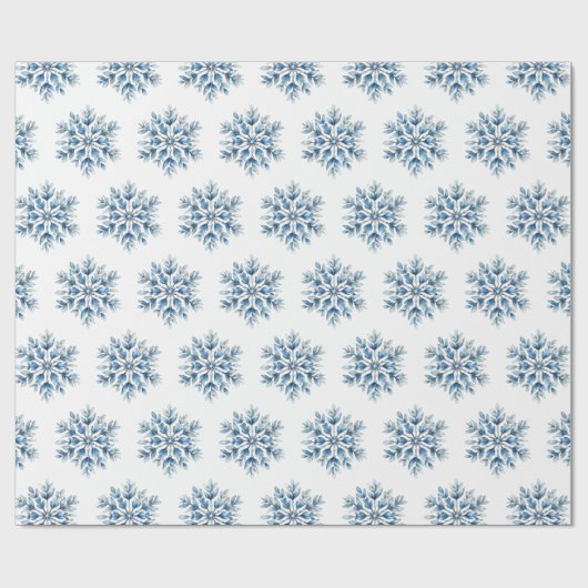Blaue Winterschneeflocken Geschenkpapier (Flach)
