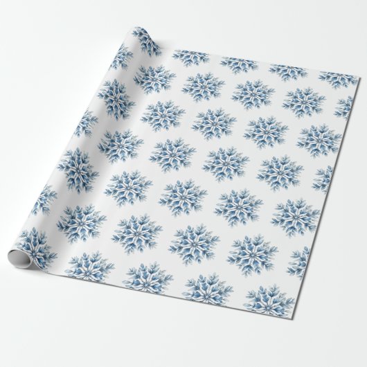 Blaue Winterschneeflocken Geschenkpapier (Ungerollt)