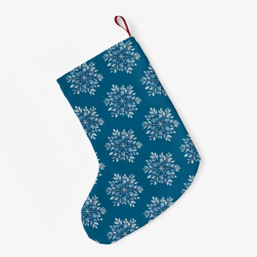Blaue Winterschneeflocken Kleiner Weihnachtsstrumpf (Rückseite (Hängend))