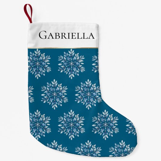 Blaue Winterschneeflocken Kleiner Weihnachtsstrumpf (Vorderseite)