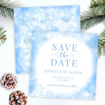Blaue Winterschneeflocken Save the Date Einladung