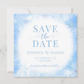 Blaue Winterschneeflocken Save the Date Einladung (Vorderseite)