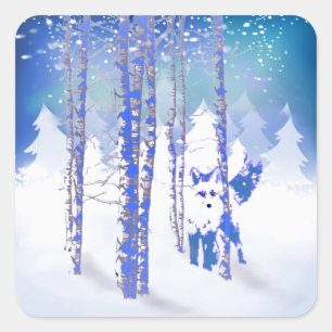 Blaue Winterschneewaldfresser Quadratischer Aufkleber