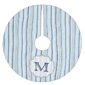 Blaue Winterstreifen Monogram, anfänglicher Treppe Polyester Weihnachtsbaumdecke (Vorderseite)