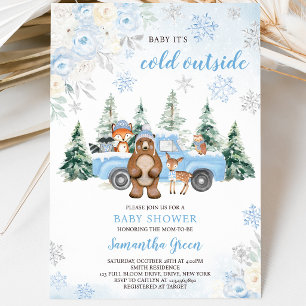 Blaue Winterwald-Babyparty Einladung