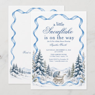 Blaue Winterwald-Kinderwagen-Baby-Party Einladung