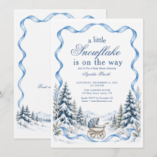 Blaue Winterwald-Kinderwagen-Baby-Party Einladung