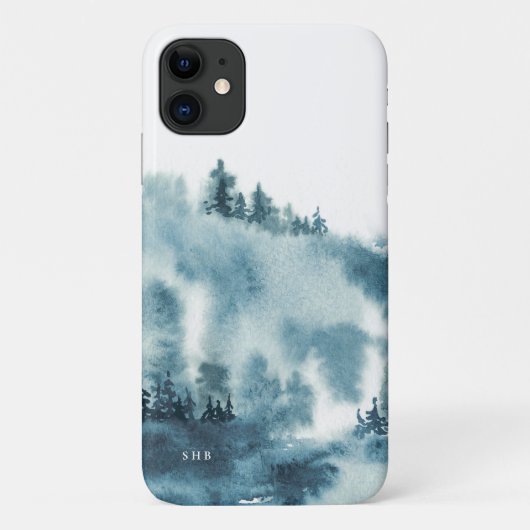Blaue Winterwald-Monogramm Case-Mate iPhone Hülle (Rückseite)