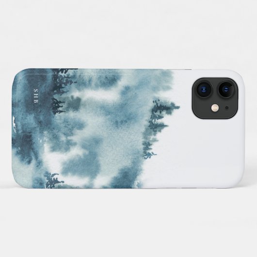 Blaue Winterwald-Monogramm Case-Mate iPhone Hülle (Rückseite (Horizontal))