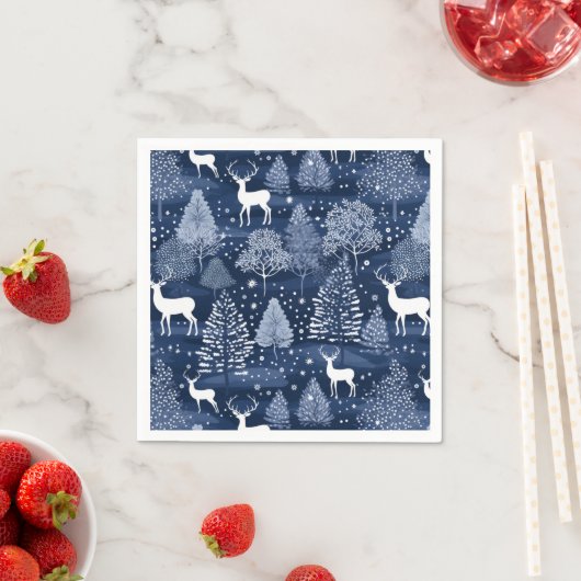 Blaue Winterwald-Weihnachts-Rentiere-Feier Serviette (Beispiel)