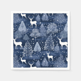 Blaue Winterwald-Weihnachts-Rentiere-Feier Serviette