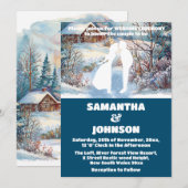 Blaue Winterwaldlandschaft Hochzeit Einladung (Vorne/Hinten)