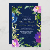 Blaue Wiolet Moderne Blumenhochzeit Einladung (Vorne/Hinten)