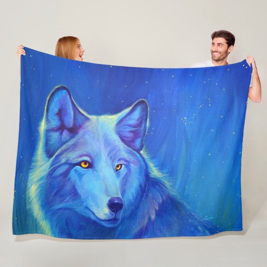 Blaue Wolf-Fleece bedeckt | einzigartige Geschenke Fleecedecke (Beispiel)