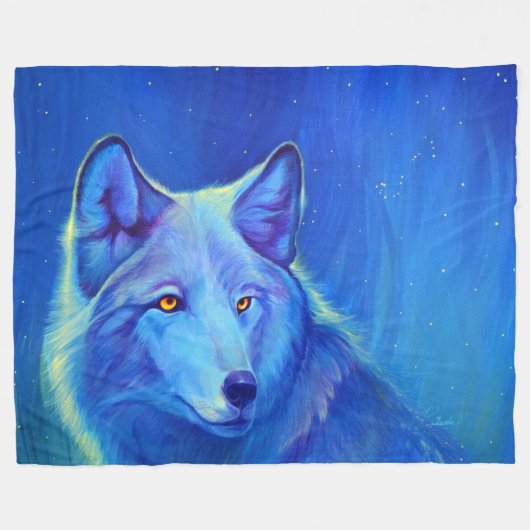 Blaue Wolf-Fleece bedeckt | einzigartige Geschenke Fleecedecke (Vorderseite (Horizontal))
