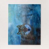 Blaue Wolf-Winterwald-Wildtiermalerei Puzzle (Vertikal)