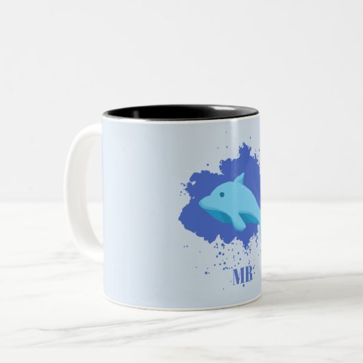Blaue Wolke mit Markennamen monogram Zweifarbige Tasse (Vorderseite Links)