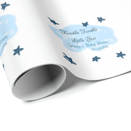 Blaue Wolken blinkeln Twinkle Little Star Baby Sho Geschenkpapier (Rolleneckpunkt)