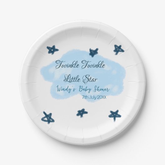 Blaue Wolken blinkeln Twinkle Little Star Baby Sho Pappteller (Vorderseite)