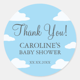 Blaue Wolken Es ist ein Junge Baby Shower Einladun Runder Aufkleber