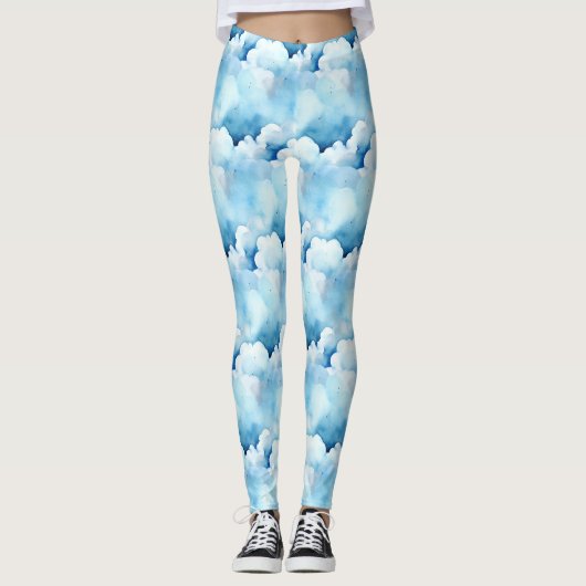 Blaue Wolken Leggings (Vorderseite)