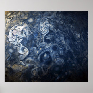 Blaue Wolken wirbeln im Planeten Jupiter Juno Cam Poster