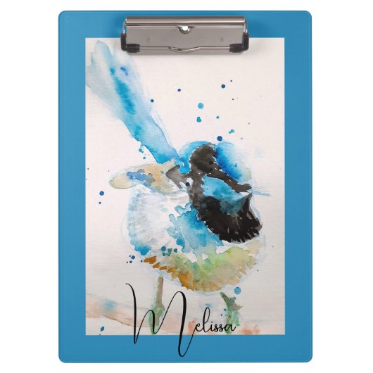Blaue Wren-Aquarellmalerei Australische Vögel Klemmbrett (Vorderseite)