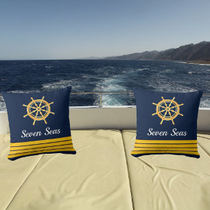 Blaue Yacht Gold Lenkradstreifen Kissen
