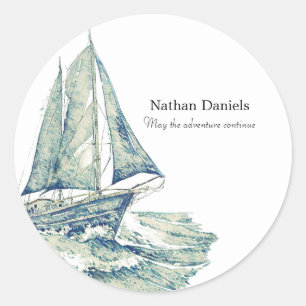Blaue Yacht im Gedächtnis Runder Aufkleber