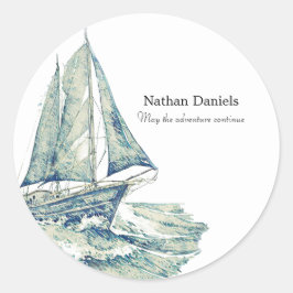 Blaue Yacht im Gedächtnis Runder Aufkleber