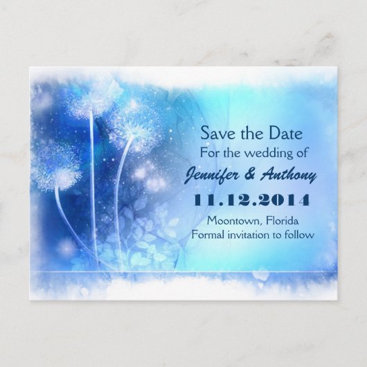 blaue Zauberleuchter Save the Date Postkarten (Vorderseite)