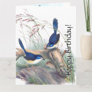 Blaue Zaunkönig-Vögel Florale Tierwelt Blumen Gebu Karte