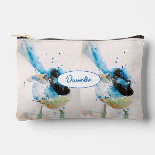 Blaue Zaunkönigin Australischer Vogel Aquarellmale Zubehörtasche