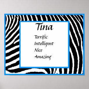 blaue Zebra-Namen-Kunstwanddruck Poster