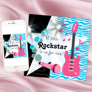 Blaue Zebra-Rockstar-Baby-Party in Teal Einladung