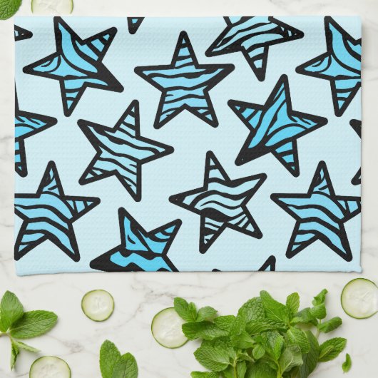 Blaue Zebra-Sterne Küchentuch (Gefaltet)