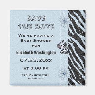 Blaue Zebra-u. Blumen-Baby-Dusche Save the Date Magnet