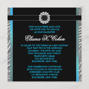 Blaue Zebrafell-Bat-Mitzwa Einladung