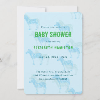 Blaue Zebras Baby Shower Einladung