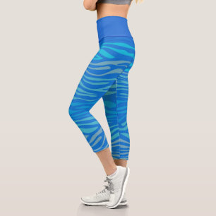 Blaue Zebrastreifen Capri Leggings