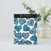 Blaue Zebrherzen-Design-Postkarte Postkarte (Stehend Vorderseite)